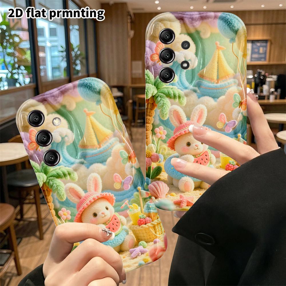 Phone Case: 2D flat, suitable for Samsung Galaxy A34 A35 M05 M06 S20 S22 S21 FE Plus 5G protective case, seaside vacation little bunny, perfect Christ