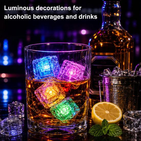 yangyizhi 12Pcs Glowing Ice Cubes, Water Activated Color Changing LED Lights, Submersible Bar Drink Decor for Party KTV, Mini Atmosphere Enhancer