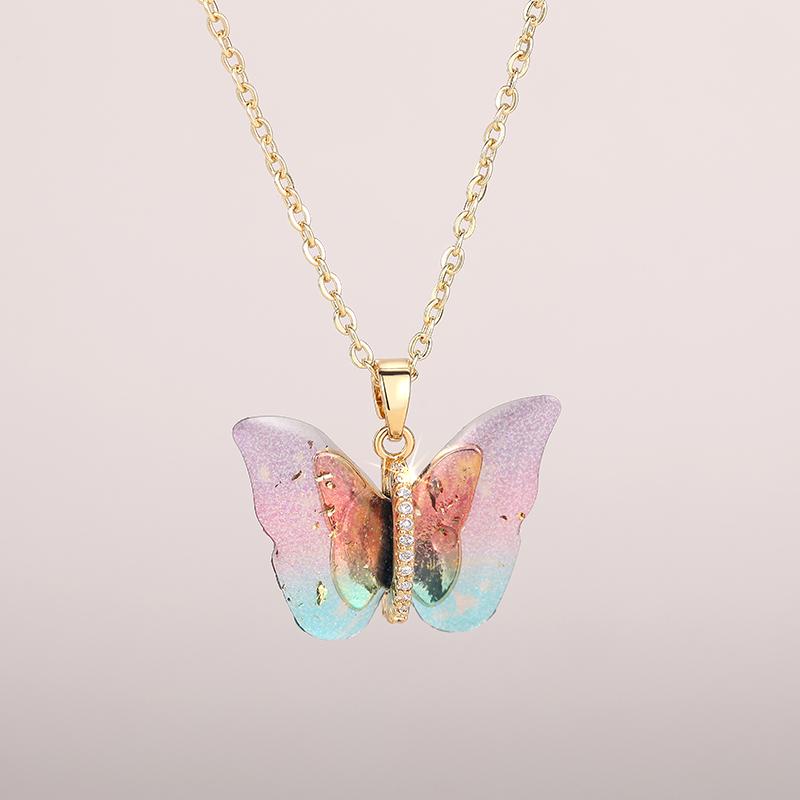 Butterfly Pendant Necklace for Women Fashion Party Daily Cute Animal Accessories Inlaid Bright CZ Versatile Lady Jewelry