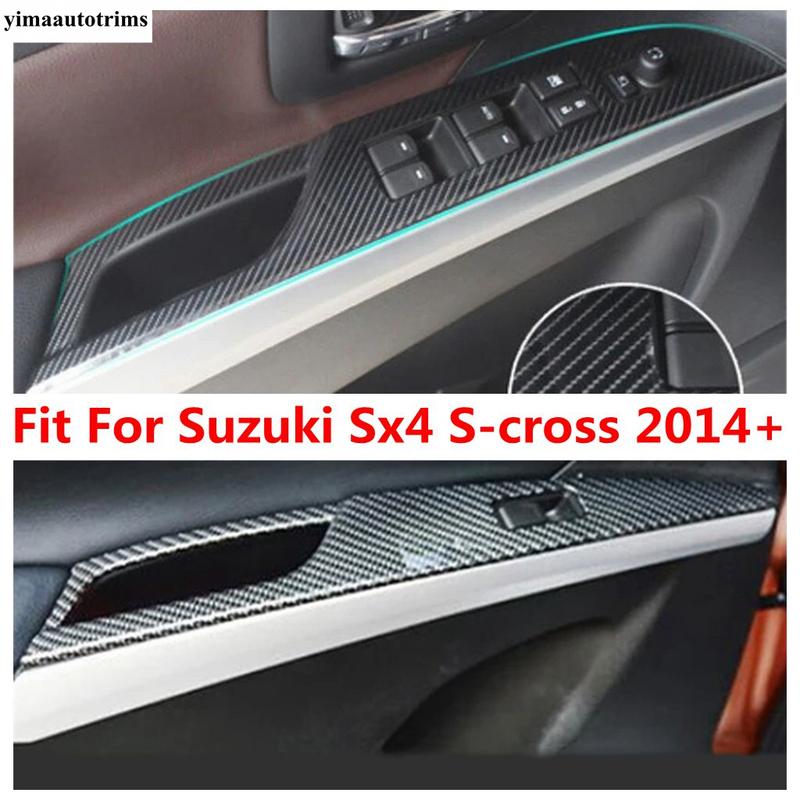 Armrest Window Glass Lift Button Panel Cover Trim Fit For Suzuki Sx4 s-cross 2014 - Carbon Fiber Look Accessories Interior