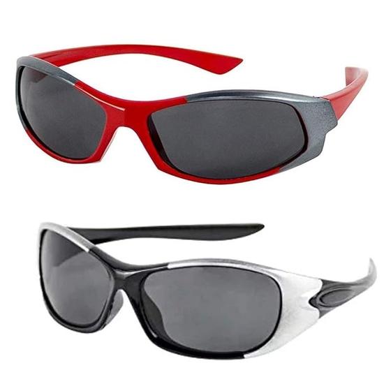 Dervin Boy's And Girl's Wrap Around Non-Polarized Sunglasses Black Frame, Black Lens (3-6 Years) - Pack Of 2