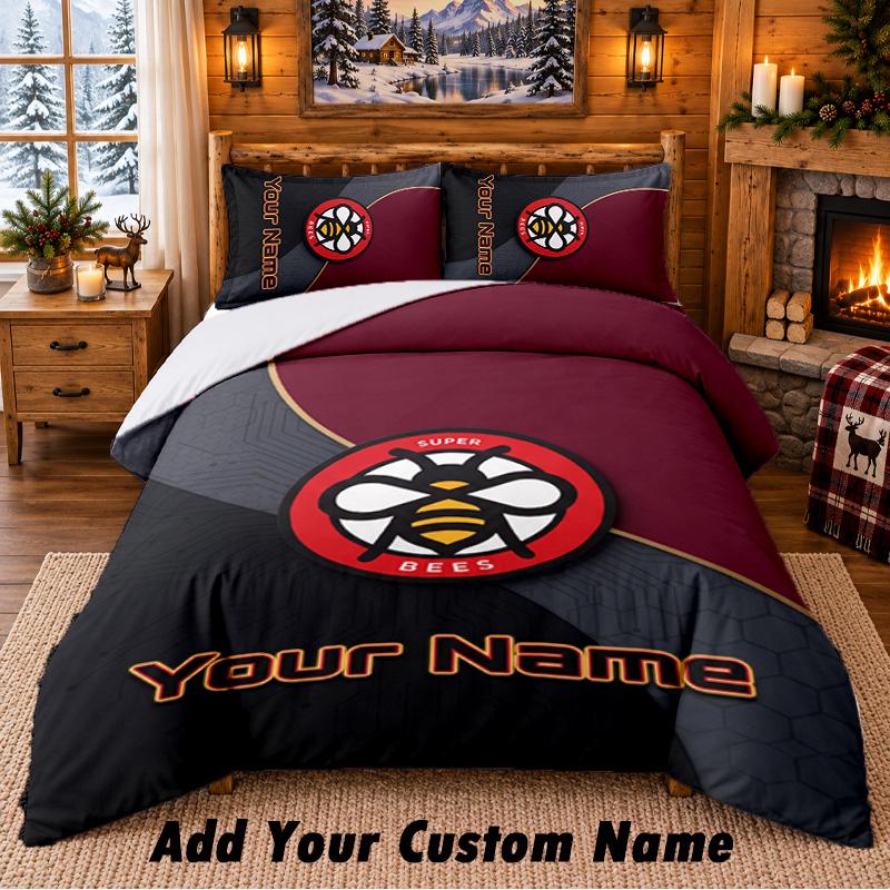 Brentford Football Pattern Bedding 3Pcs Set Custom Name, Bed Sheet And Pillowcases For Home Bedroom