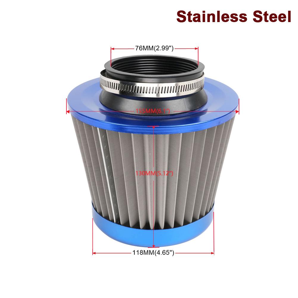 76MM 3" Burnt Blue Stainless Steel Mesh Cone Power Intake High Flow Cold Air Filter Air Intake Filter Induction Kit OFI074