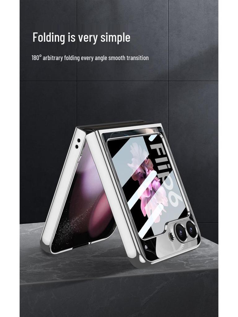 Чехол для складного телефона Samsung Z Flip 6 с уникальным рисунком и механической крышкой-раскладушкой из стекла