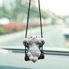 Resin Cat Pendant Swinging Kitten Hanging Figurine Car Rearview Mirror Decoration with Adjustable Lanyard Gift for Cat Lovers