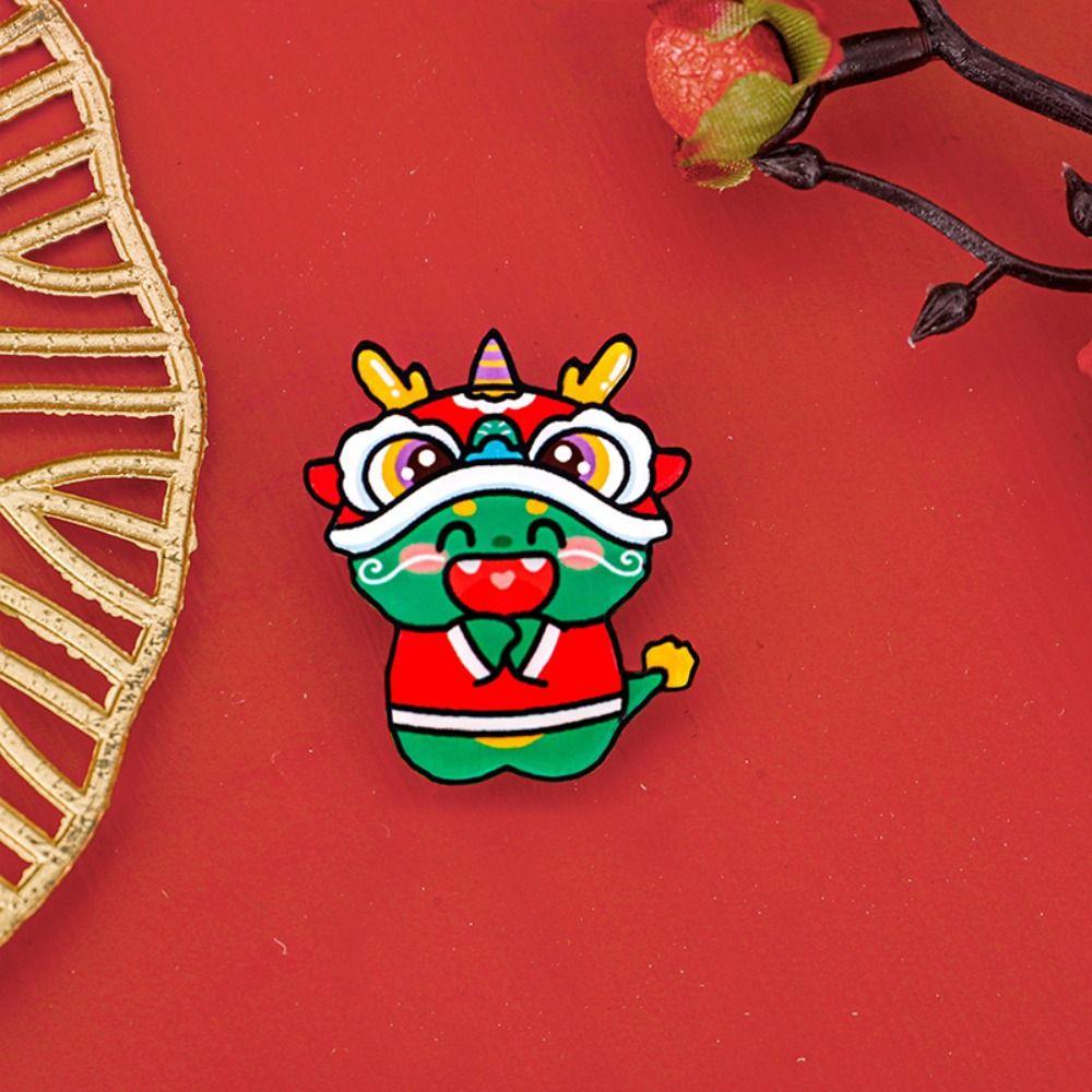 Dancing Lion Acrylic Spring Festival Pin Lucky Chinese Style Pin Lion Dance Brooch Unisex