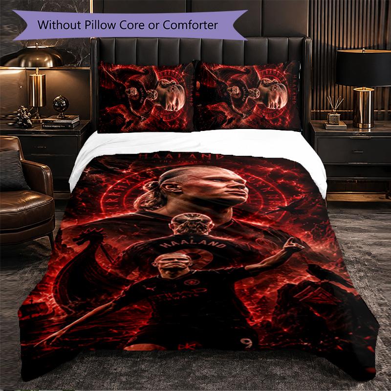Erling Haaland Themed Bedding 3Pcs Duvet Cover Set Decorative Bed Linen For Teen Room Home Decoration