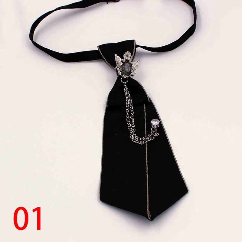 Unisex School Uniform Crystal Rhinestone Jewelry Black Ribbon Tie Necktie Boys Collar Neck Ties JK