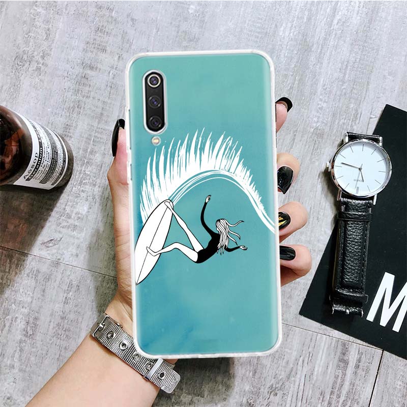 Летний чехол для телефона Surfboard Surfing Art Surf Girl для Xiaomi Redmi Note 10 9 8 11 Pro 11T 11S 10S 9S 9A 9C 9T 8T 8A 7 7A 5 Art