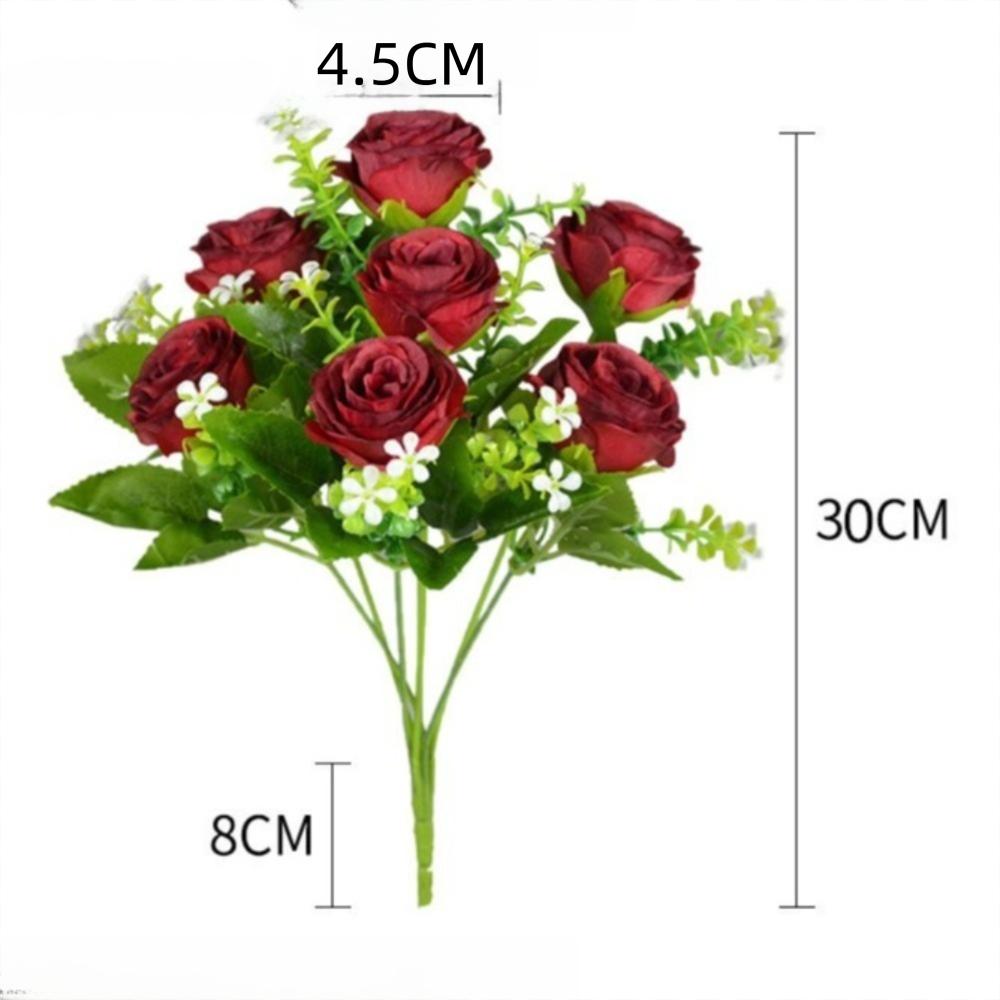 30CM Silk Rose Bouquet 7 Heads Fake Rose Flower Realistic Artificial Flowers Wedding Home Decor