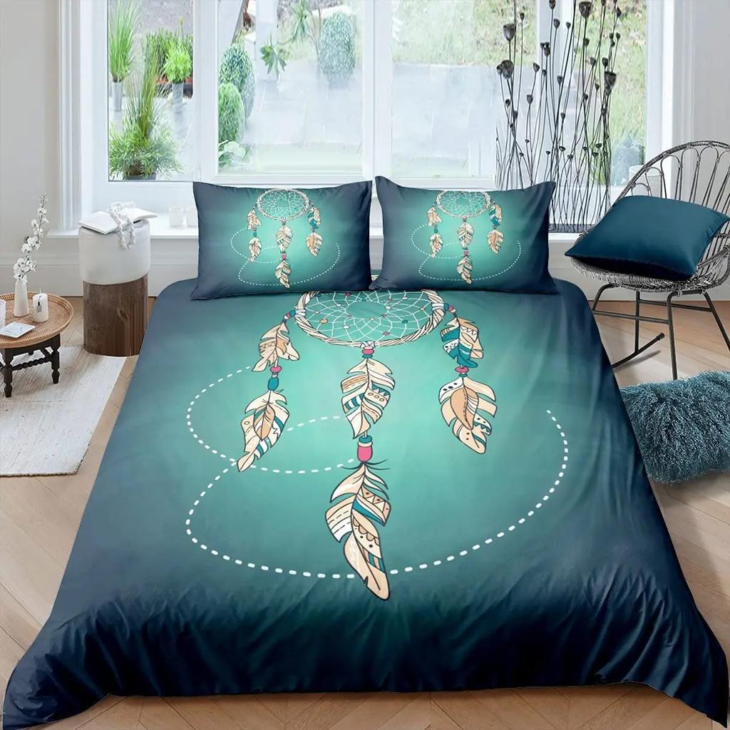 Dream Catcher Duvet Cover Dream Catcher Galaxy Bedding Set Boho Feather Comforter Cover Indian Tribal Soft Polyester Quilt Cover