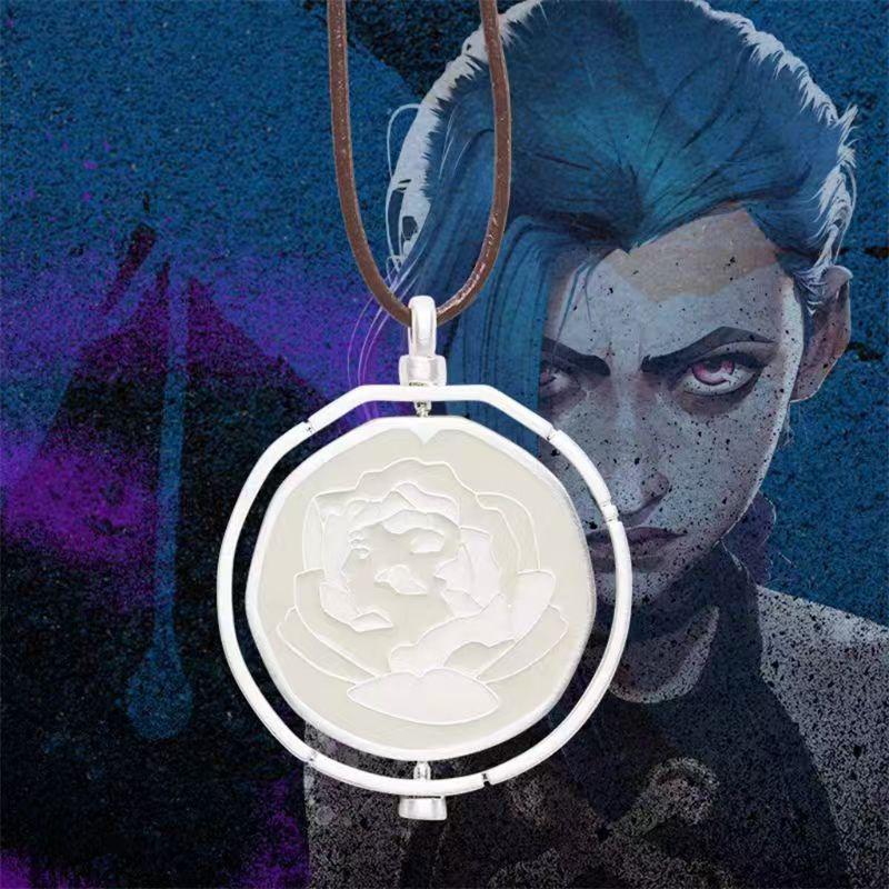 League Of Legends Arcane Season 2 Same Style Jinx Ekko Head Portrait Rotating Blue Rose Pendant Necklace Lovers Fans Gifts