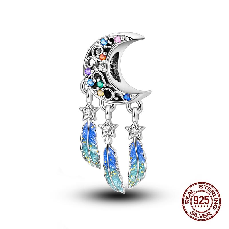 Fashion Copper Feather Colorful Luminous Dreamcatcher Charms Bead Fit Original Bracelets Exquisite Diy Jewelry Gift