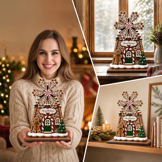 Деревянные праздничные настольные украшения Рождественский ornament-ветряная мельница, 2D вращающееся украшение, Праздничный ornament-Санта для офисного центрального стола, каминной полки