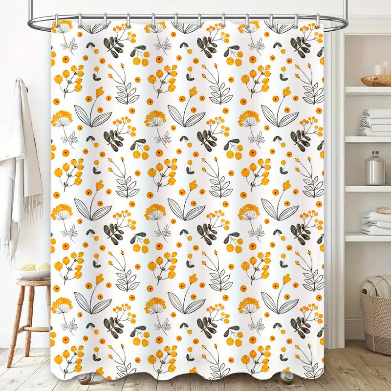 Fashion Floral Shower Curtain Yellow Black Water Repellent Bath Liner with Hook for Bathroom Decor Modern Printing Home Accessor