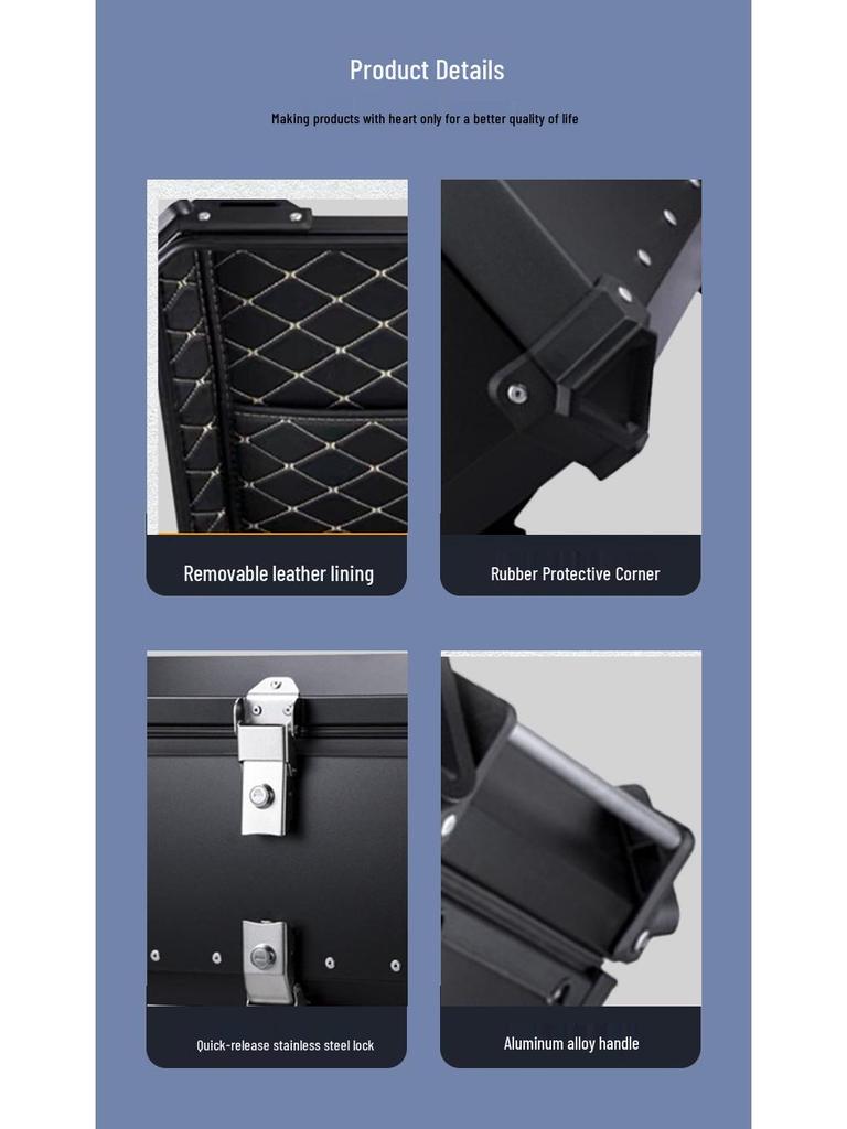 45L Multi-Capacity Aluminum Motorcycle Tail Box - Quick Release, Multiple Colors