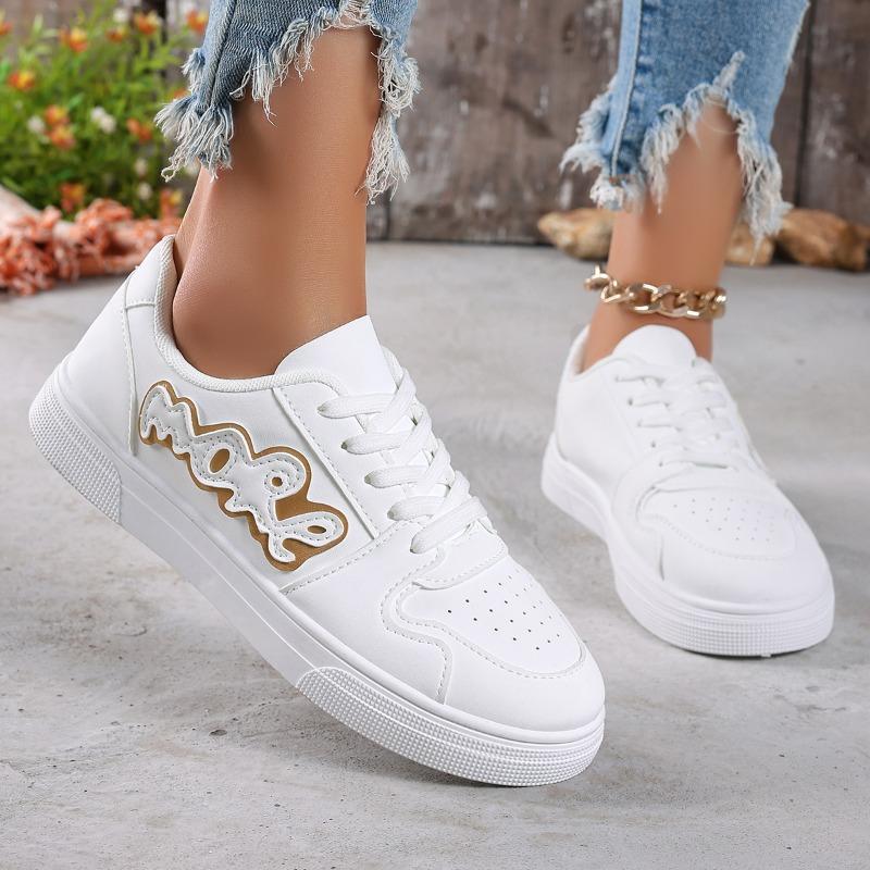 Fashion 2025 Brand Lace Up Women's Vulcanize Shoes Outdoor Walking Appliques Flat with Sneakers Plus Size Versatile Ladies Casual Shoes