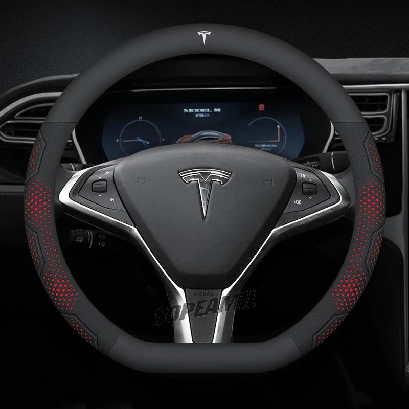 TDMC1 Для Tesla Roadster Model 3 Model Y Model S Model X Автомобильная Кожаная Углепластиковая Противоскользящая Защитная Накладка на Руль Аксессуары