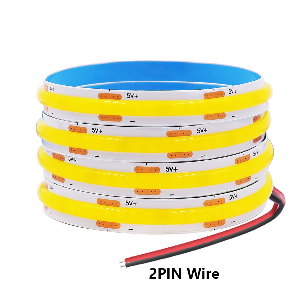 DC 5V COB LED Strip Light With USB 2PIN Wire DC Plug 8MM 320LED High Density Flexible Tape 3000K 4000K 6000K Warm Natural White