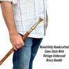 Engraved Brass Handle Walking Stick with Comfortable  Wooden 3-Piece Walking Cane for Hiking, Costumes, and Durability