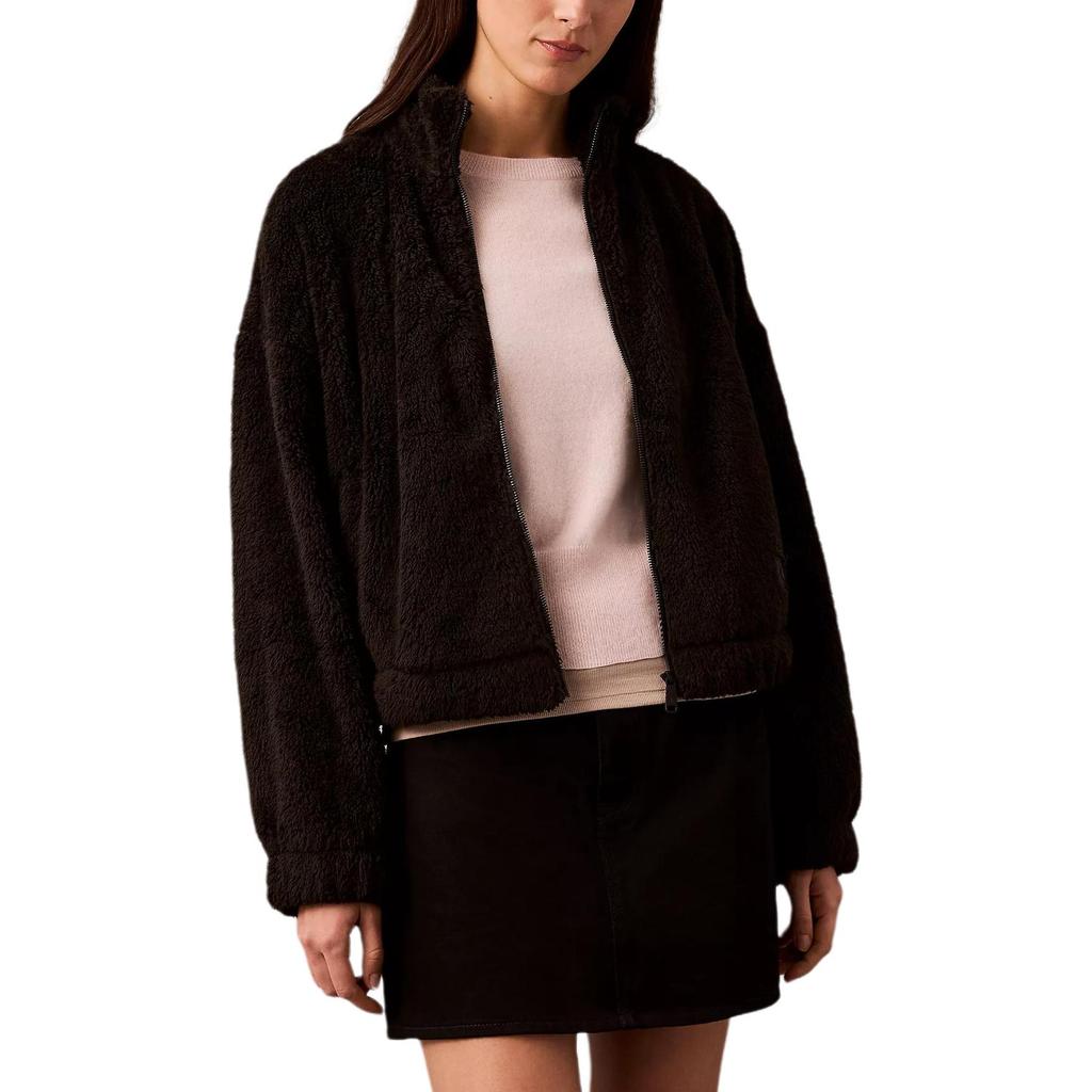 Calvin Klein Повседневная мягкая однотонная свободная куртка с воротником-стойкой и длинными рукавами Женские куртки Черная 47A206G-002