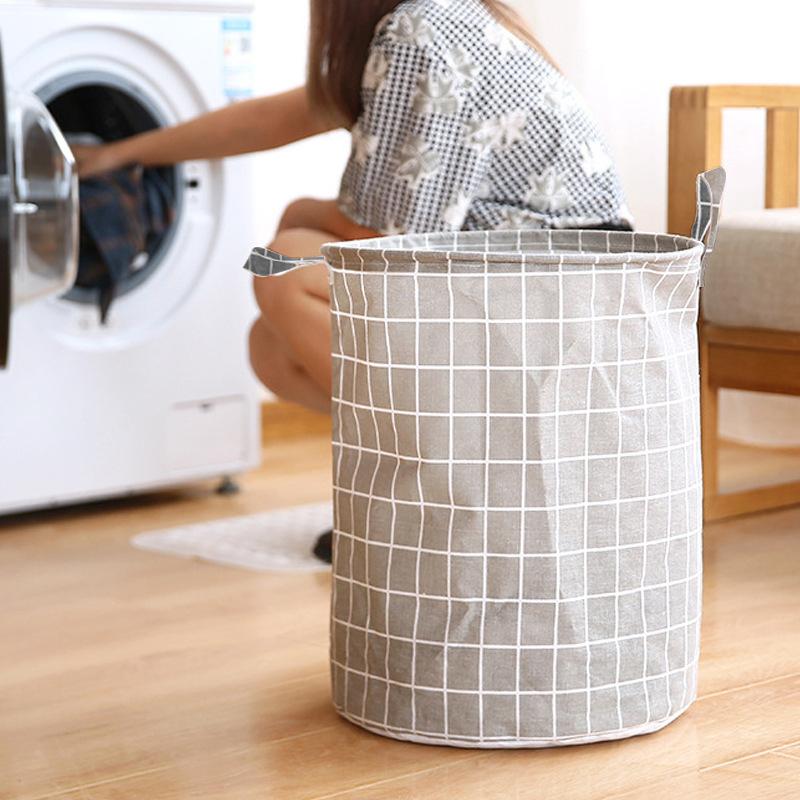 Round Dirty Clothes Basket Portable Fabric Laundry Hamper Foldable Dustproof Multifunctional Storage Bucket Sundries