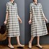 Женское новое свободное клетчатое платье средней длины с короткими рукавами и вставками