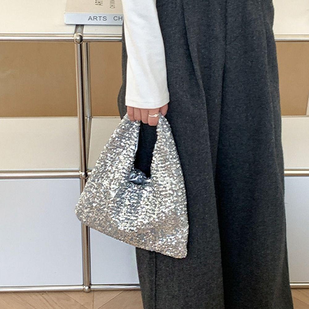 Вечерняя сумка Блестящая сумочка Блестящая серебристая сумка через плечо Портативная сумка с пайетками Для улицы