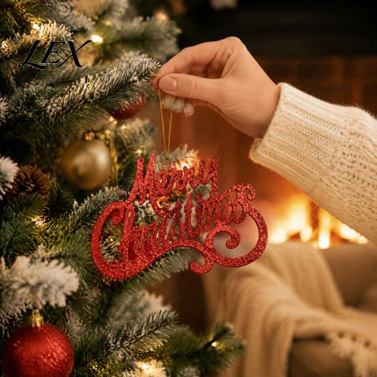 Xmas Tree Hanging Decorations Merry Christmas Letter Sign for Tree, Glitter Plastic Gift Packaging Accessories Ornaments, Sparkling Letters