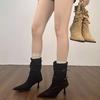 Pointed High-heeled Short Boots Women's 2025 New Autumn Retro Pleated Piled Boots Thin Heels Western Thin Boots