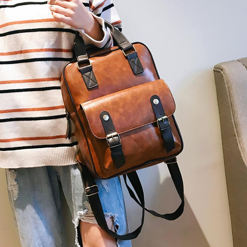 Женские противоугонные рюкзаки, студенческие коричневые школьные сумки для девочек-подростков, водонепроницаемый винтажный кожаный рюкзак для ноутбука, большой дорожный рюкзак