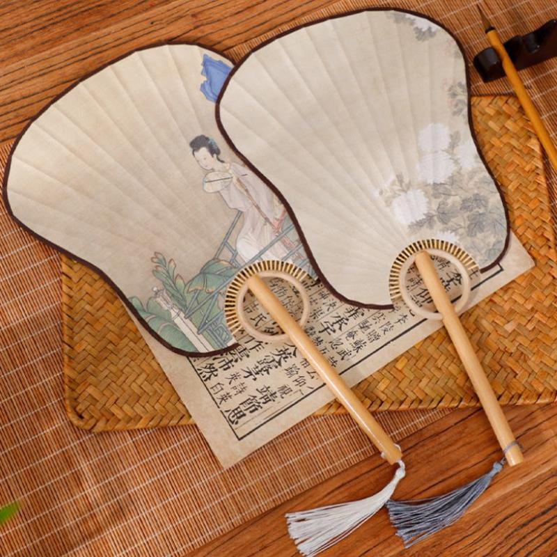 Wooden Shank Xuan Paper Fan Diy Calligraphy Handmade Vintage Group Fan Elegant Design Semi Mature Painting Hand Fan Female