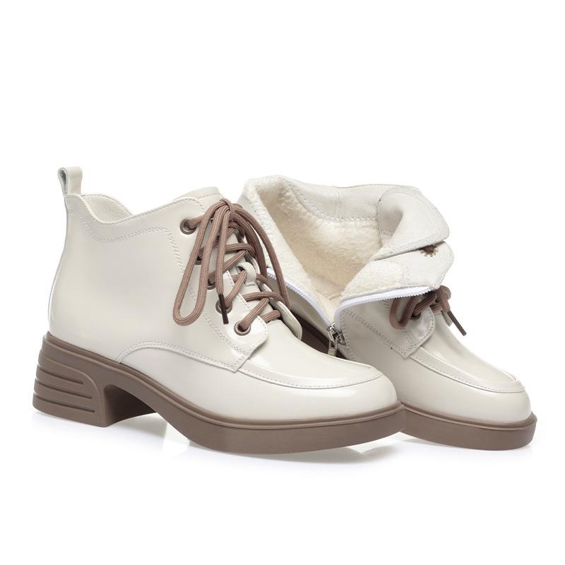 Осень Зима Женская Обувь Лакированная Кожа Плюшевые Теплые Женские Ботинки Платформа Толстая Подошва Ботильоны Женская Обувь Ботинки на Высоком Каблуке