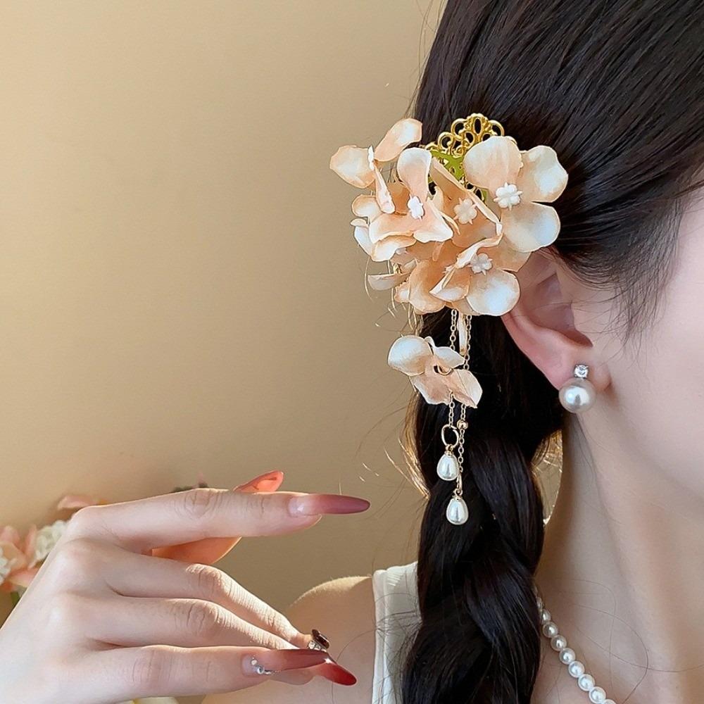 Imitation Pearl Hanfu Hair Accessories Fabric Chinese Style Hair Clip Fairy Flower Hairpin  Women