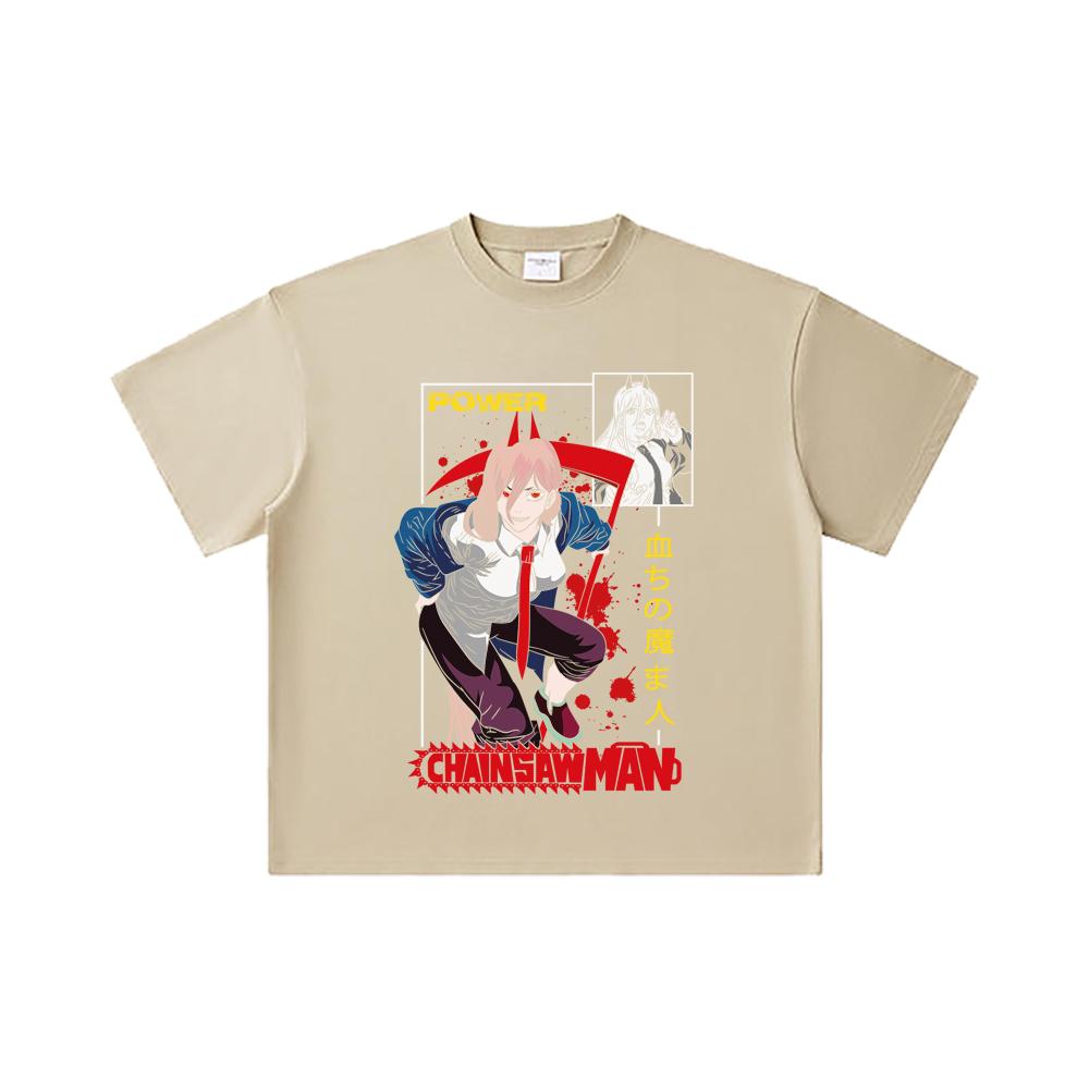 260 GSM Double Yarn 32 Count 100% Cotton Chainsaw Man V40 Power Print Unisex Heavy Cotton T Shirt… More