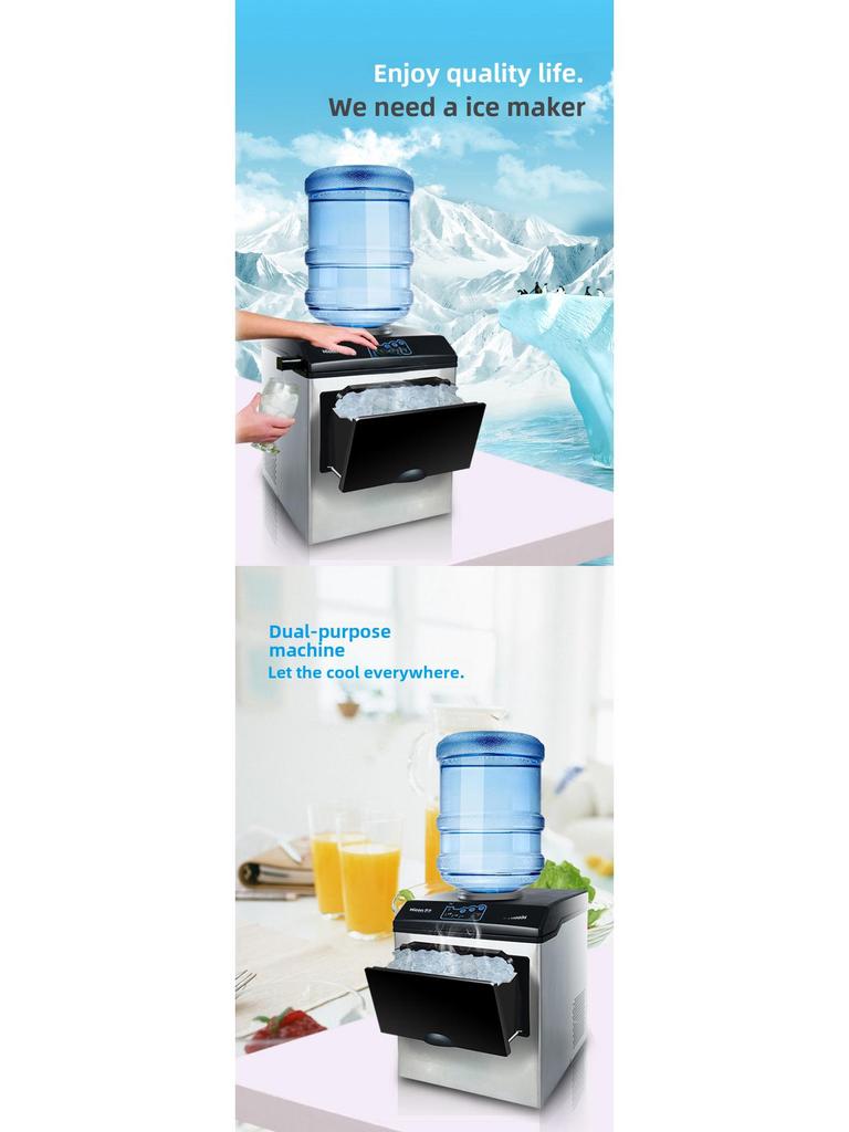 25KG Commercial Ice Maker, Small Barrel Water Round Ice Machine for Milk Tea Shops and Home Use