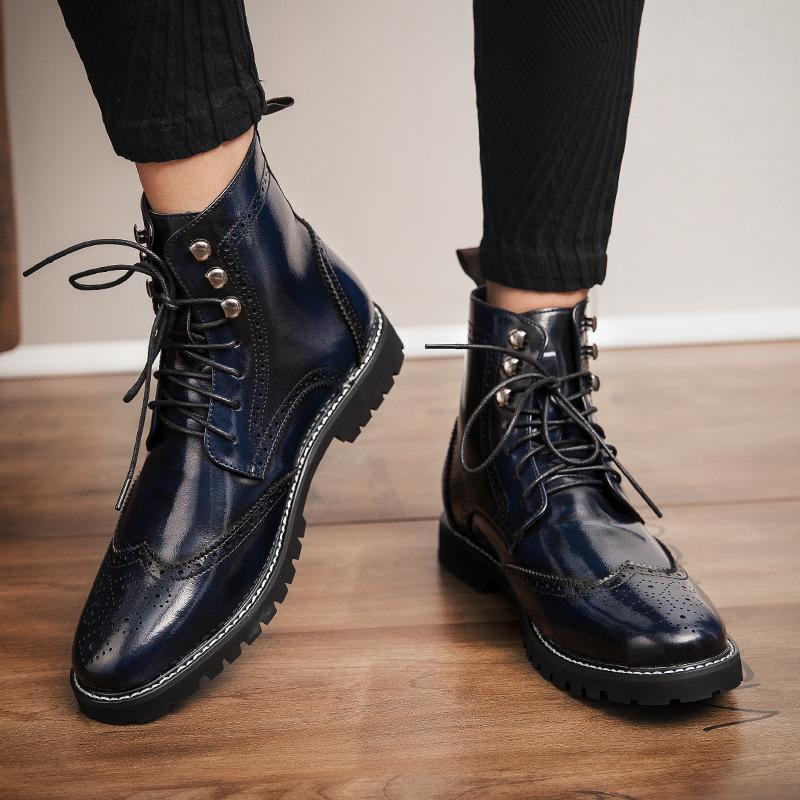 Men Lace-Up High Top Brogue Carved Business Boots