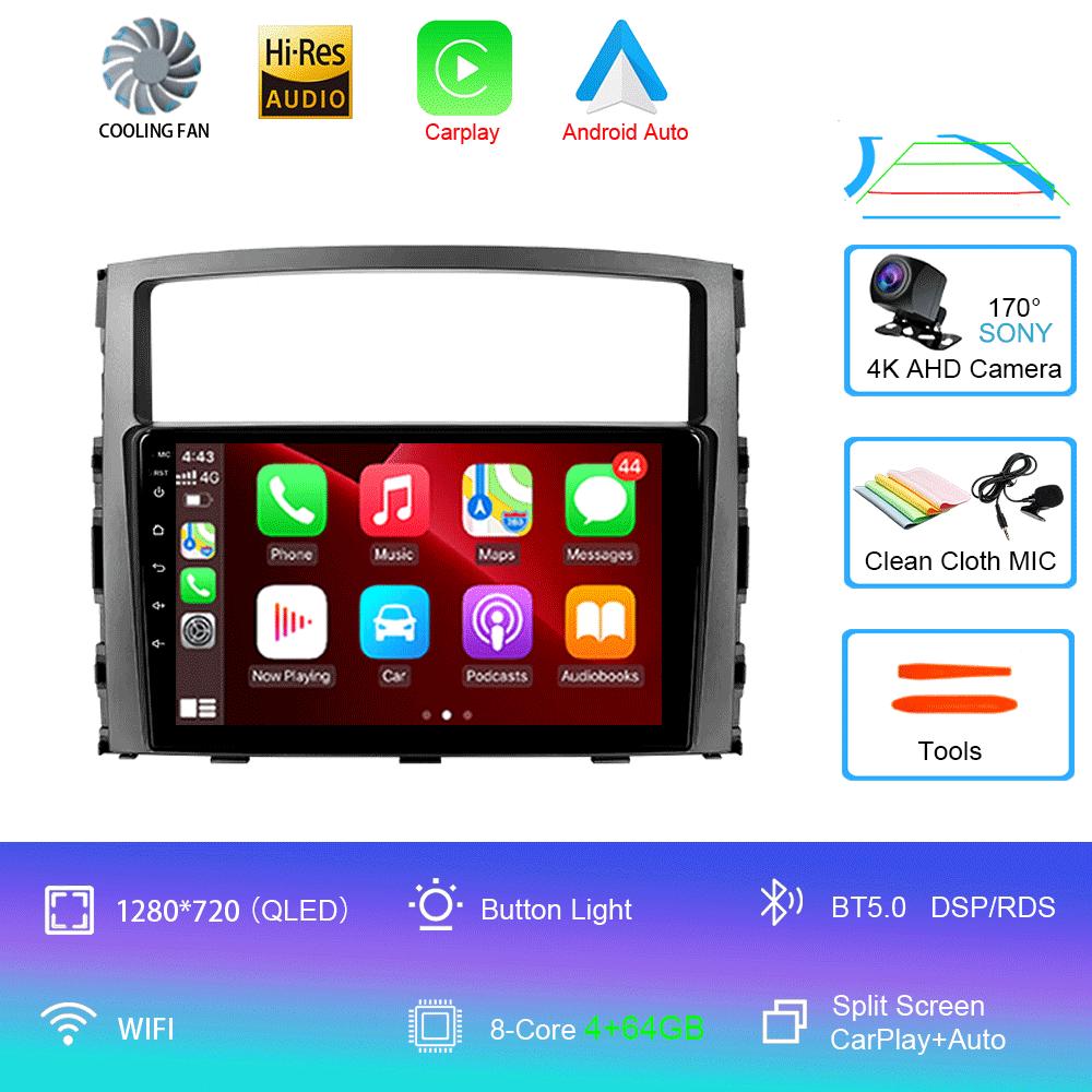 Автомобильное радио Android14 Carplay для Mitsubishi Pajero 4 V80 V90 2006 - 2014 Навигация GPS Мультимедийный проигрыватель WiFi+4G Стерео видео BT