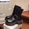 Женские ботильоны на платформе, туфли на высоком каблуке, модные туфли Chelsea Goth 2025, зимние ретро-туфли со складками из мягкой кожи Botas Mujer