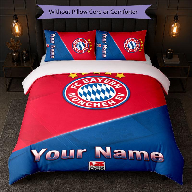 Bayern Munich Custom Name Text Bedding Set 1 Duvet Cover+2 Pillowcases Soccer Logo Personalized Gift For Special Occasion Bedroom Decor