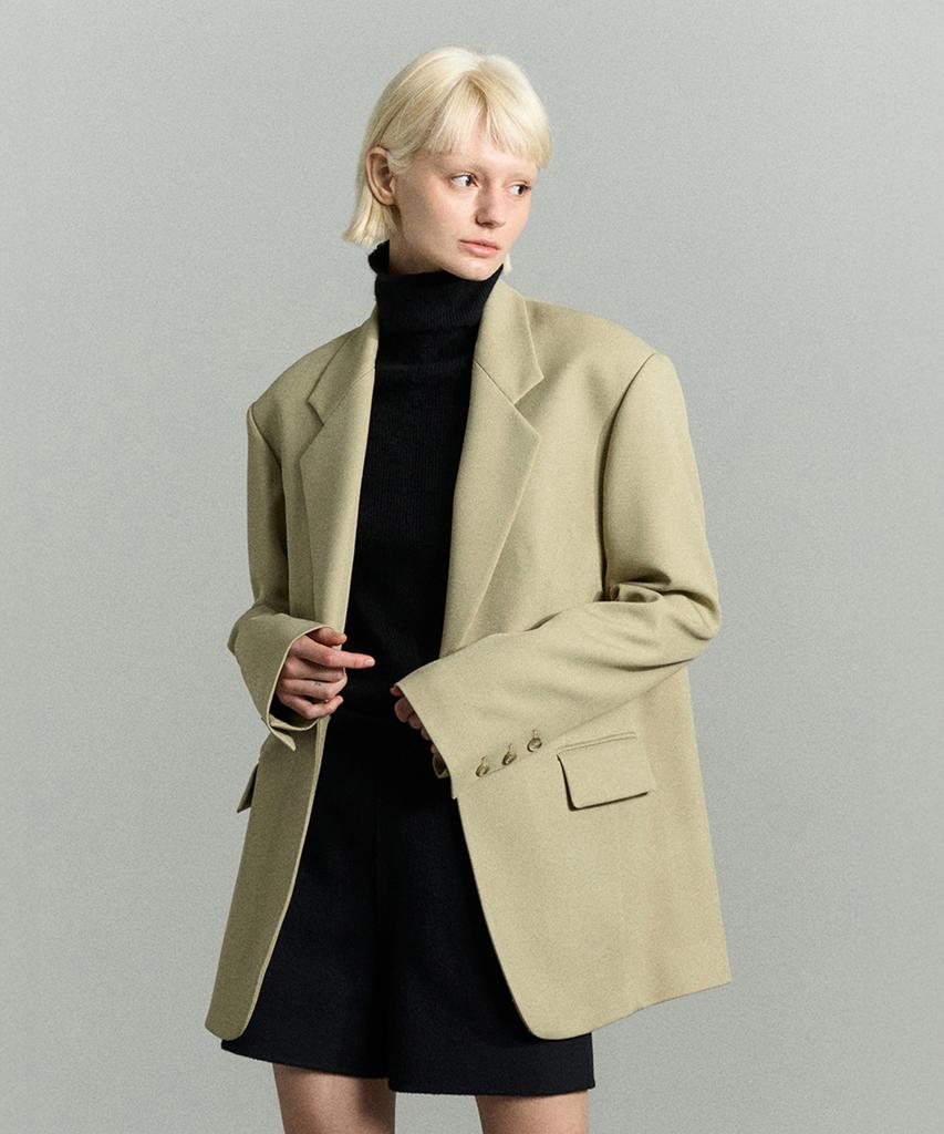 Re Rhee Single-Breasted Oversized Jacket Olive