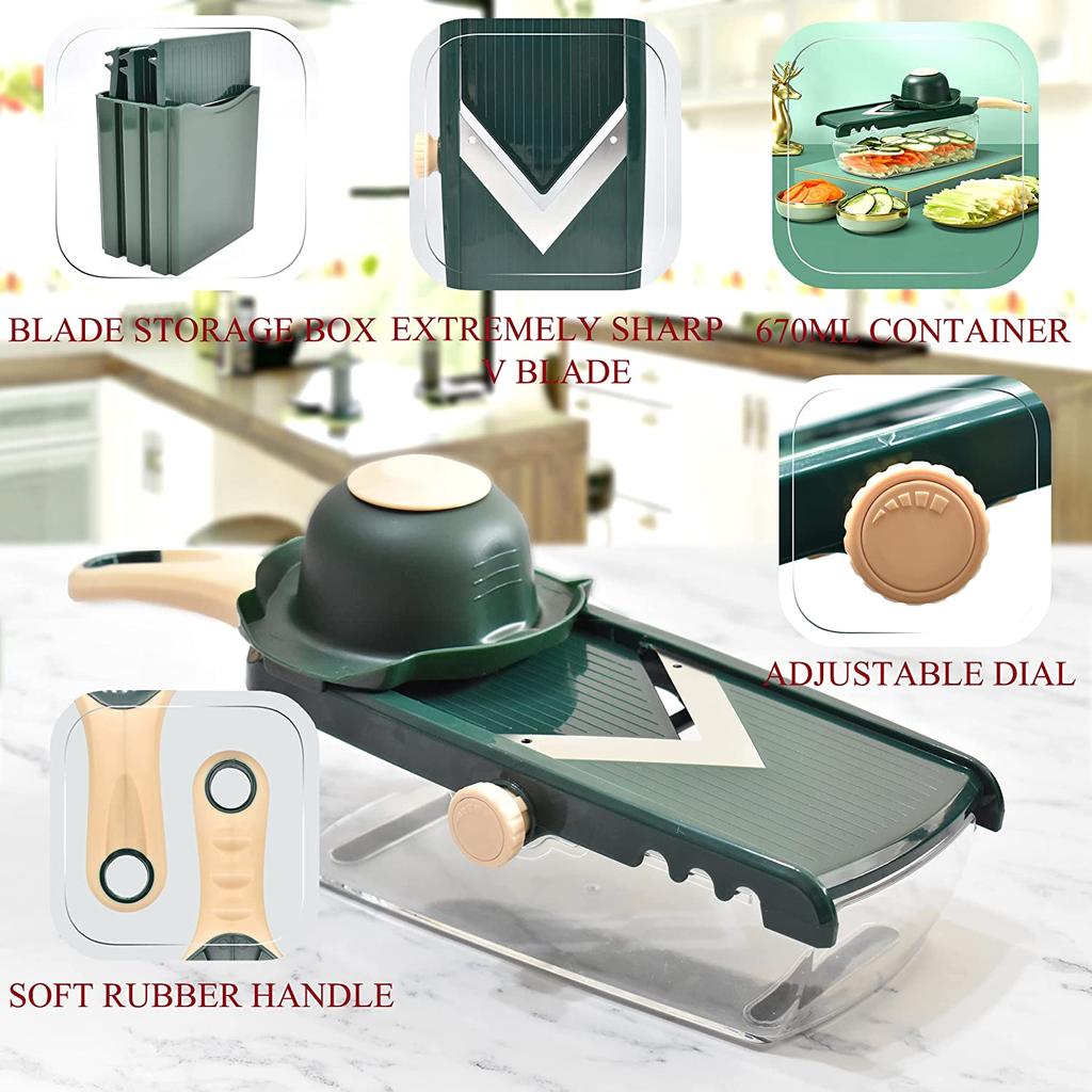Adjustable Mandoline Food Slicer for Kitchen,Ultra Sharp V-blade Vegetable Slicer with Container