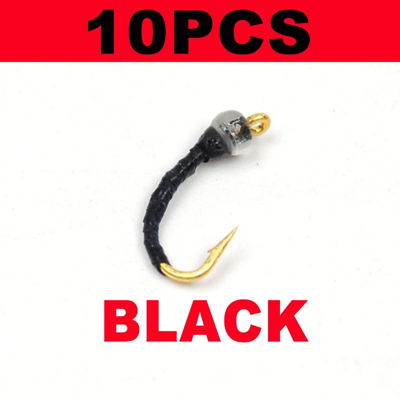 10 шт. Мошки-хирономиды диско красного, черного цвета, бусины, личинка, голова нимфы, мушки для рыбалки нахлыстом, наживка, приманка, Hegene #14