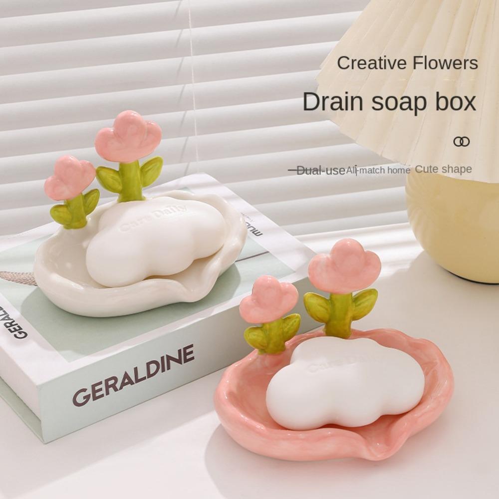 Flower Decor Creative Floral Soap Box Bathroom Accessories Plastic Storage Soap Rack Home