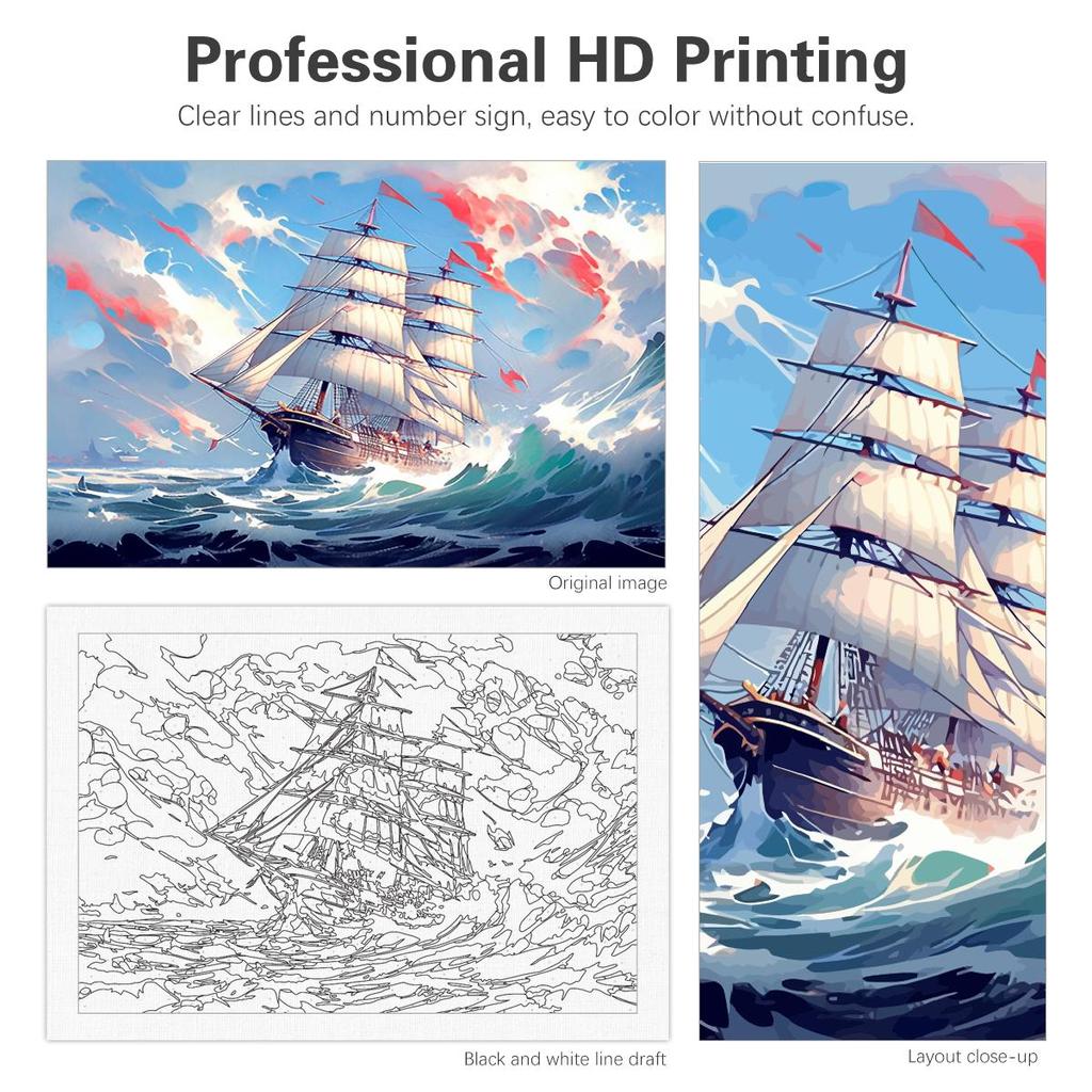 Рамка для рисования лодки по номерам для взрослых, наборы для начинающих, раскраска по номерам, поделки своими руками, ручная работа для украшения дома, 40x50 см