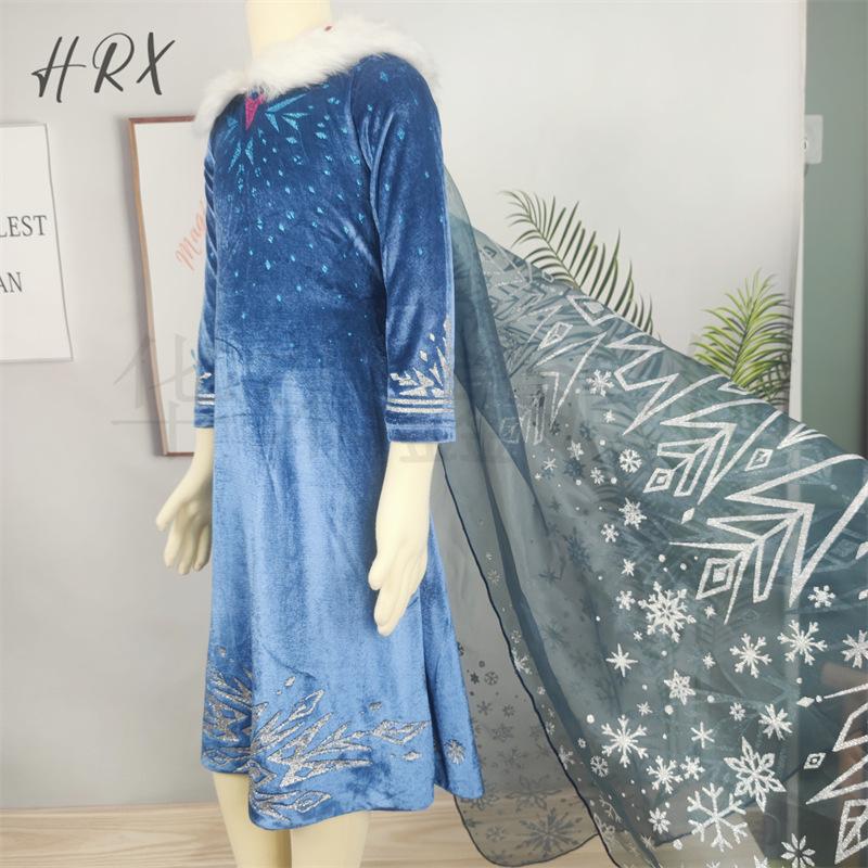 Elsa Princess Dress Frozen Cosplay Costume Kids Role Play Outfit Girls Winter Dress Fleece Lined Thick