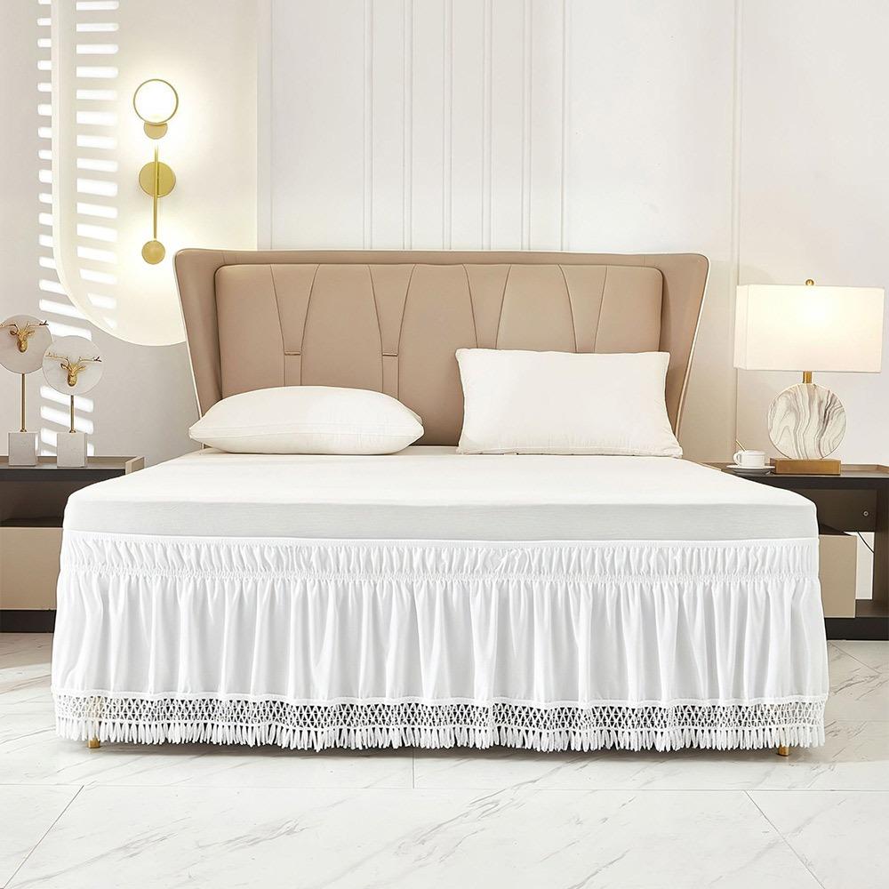 Wrinkle Resistant Tassel Bed Skirt Solid Color Bed Ruffles Wrap Bedding Accessory