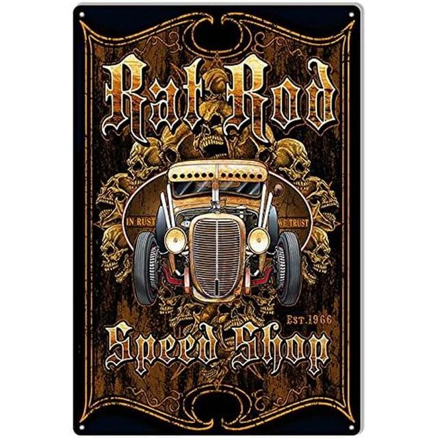 Винтажная пинап-девушка Горячие хот-роды Гараж Полный сервис Маршрут Автомеханики Металлическая жестяная табличка для деревенского настенного декора Ретро-постер П