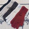 Womens Wool Blend Knit Gloves With 3D Floral Embroidery Warm Touchscreen Compatible Long Fingered Winter