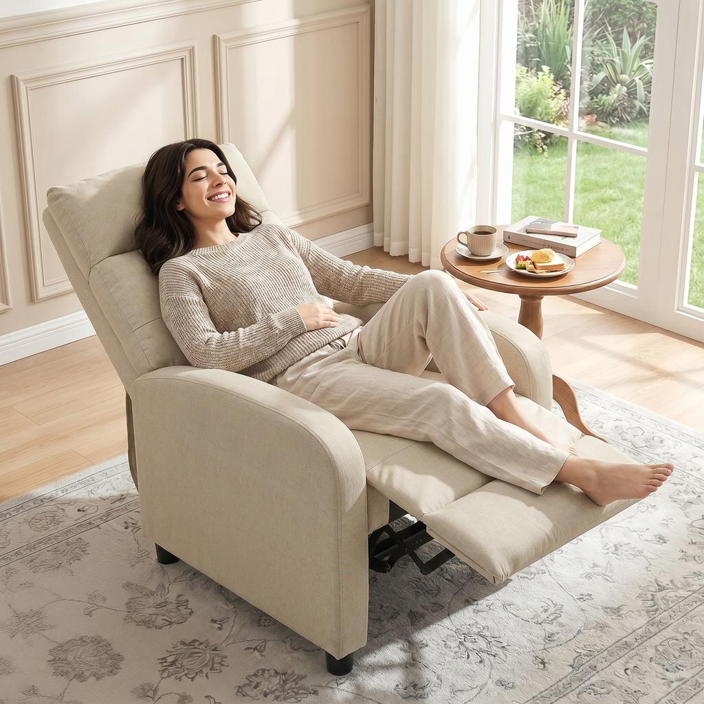 Recliner with Reclining Function, Extendable Footrest, Pocket Spring Core, up to 150 kg, Beige